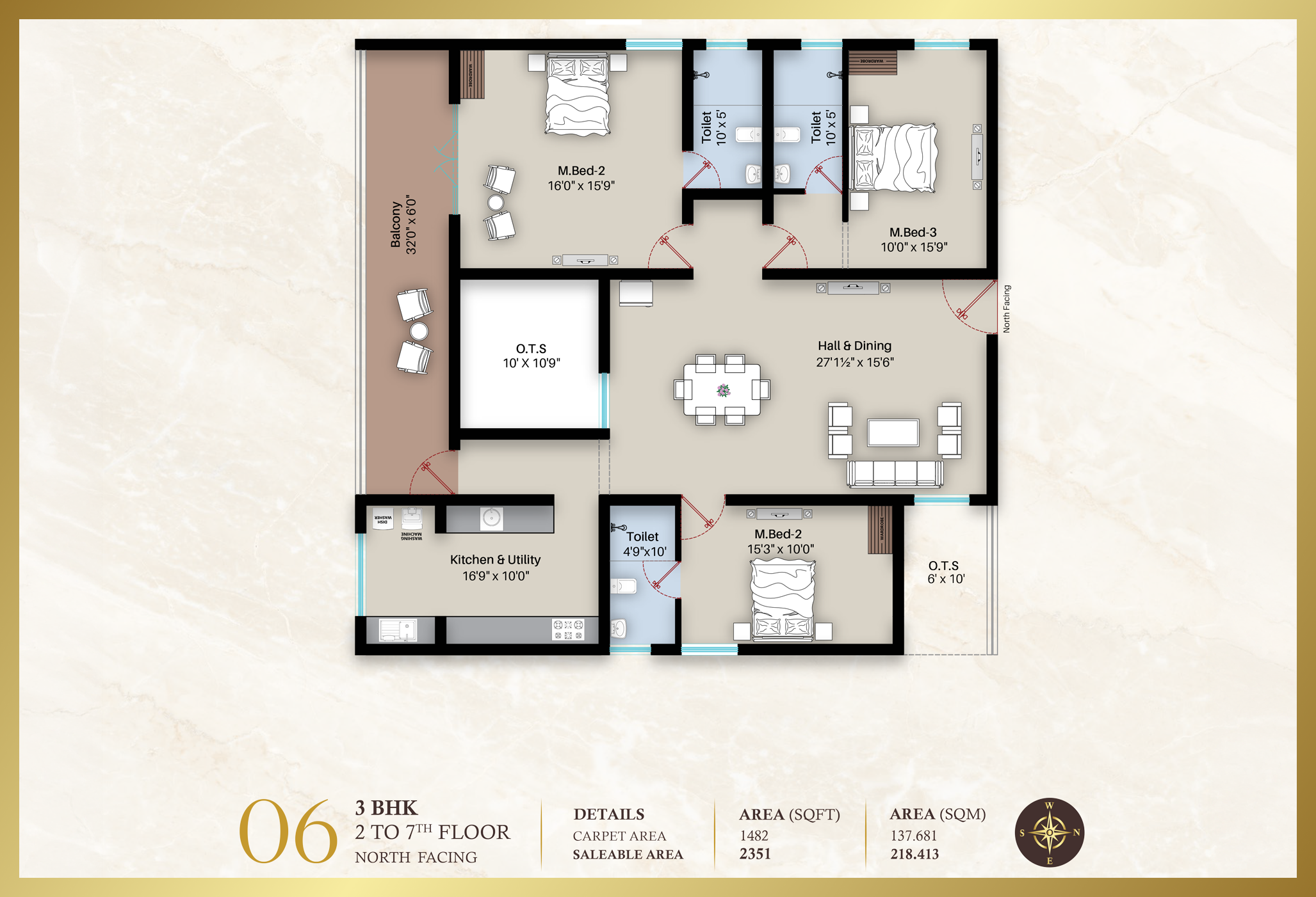 Diora Apartment 3BHK East facing floor plan 1794 sq-ft
